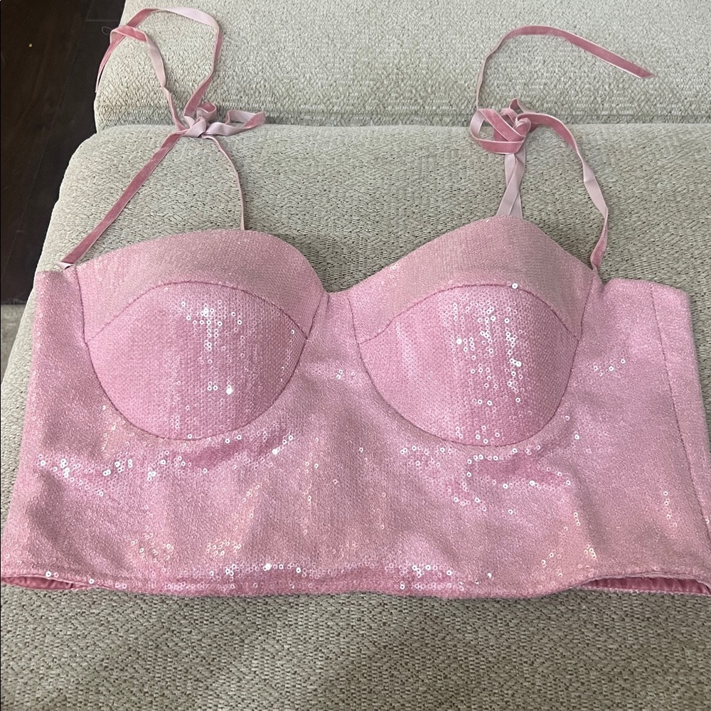MADE TEUTA MATOSHI PINK SEQUIN CORSET TOP SIZE LARGE - Picture 9 of 15
